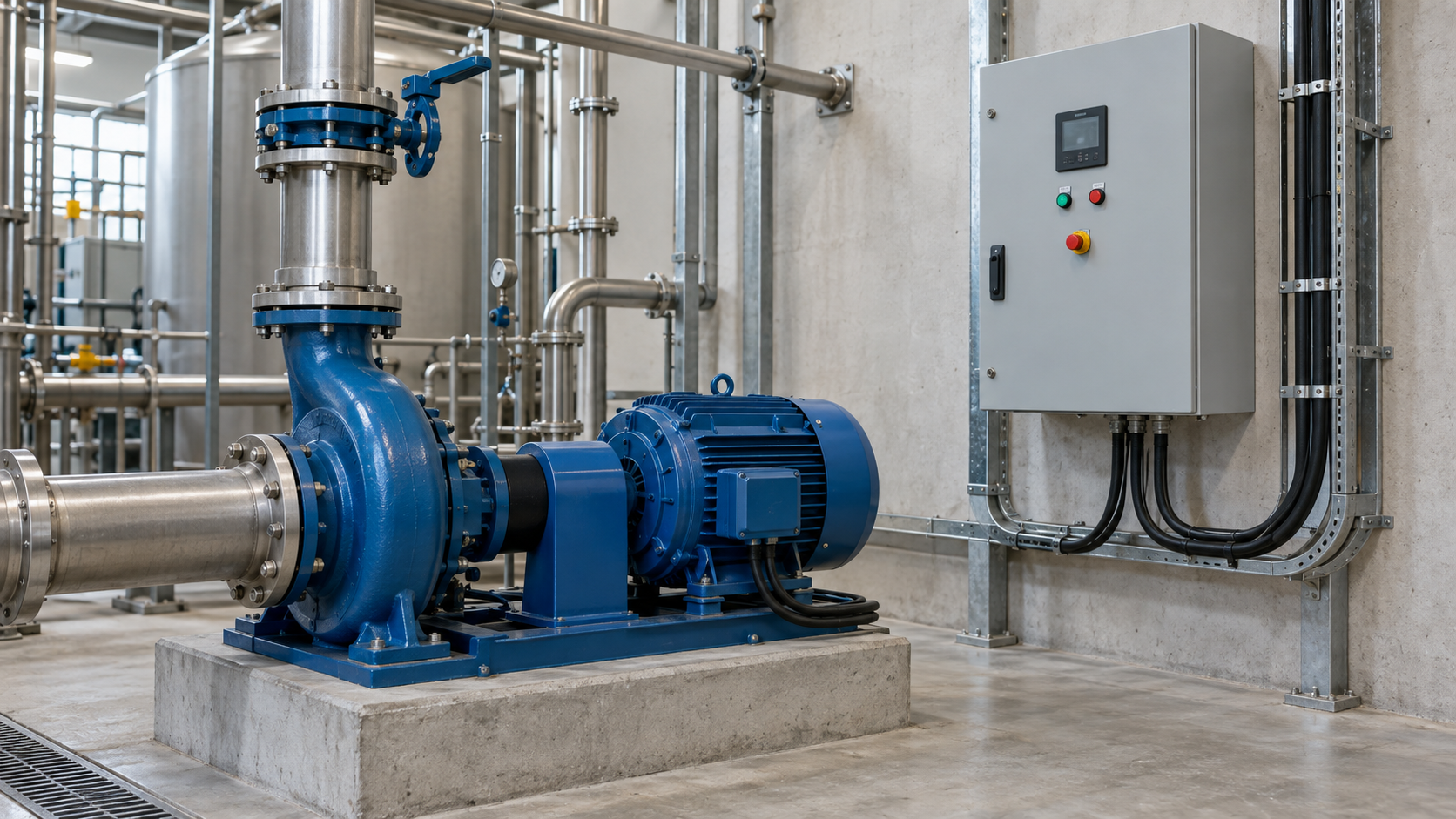 Industrial pump and conveyor application using a connected motor control panel