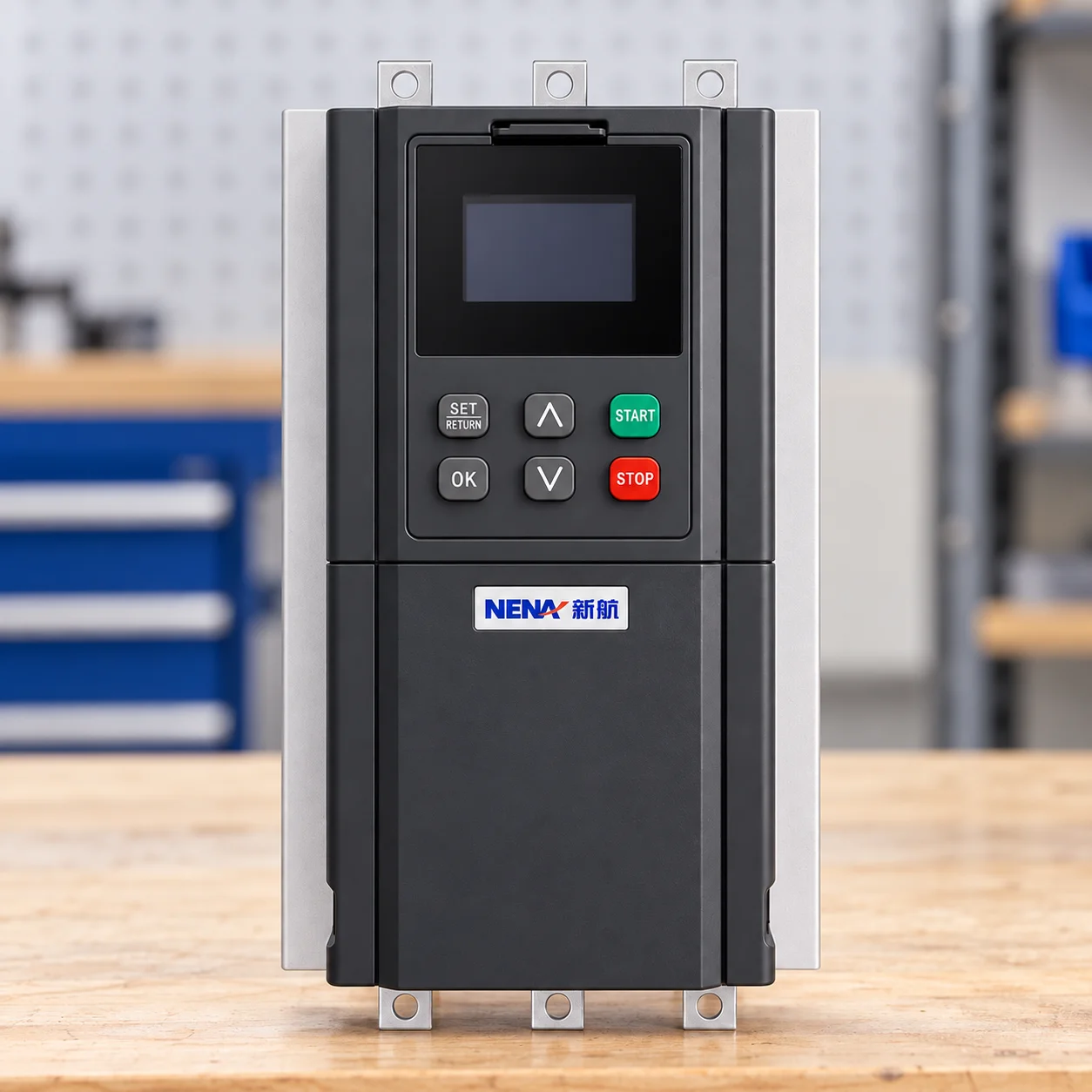 NENA soft starter front controls and terminal lugs