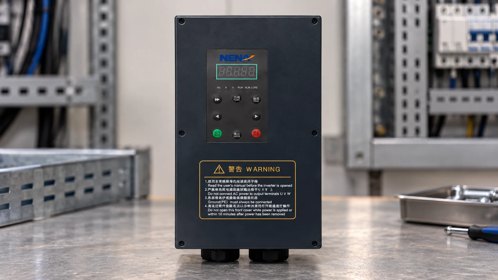 NENA 820D closed-front inverter on an industrial workbench